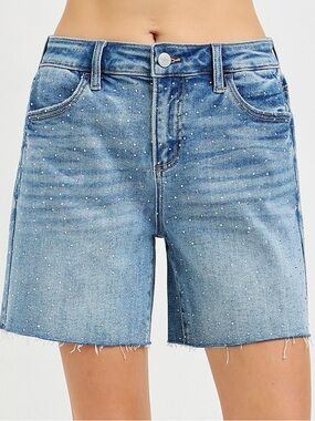 ♥️Hello Rhinestones!  RISEN Slouchy Mid Length Shorts w/ all over rhinestones